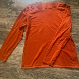 Carolyn Taylor Orange Button Shoulder Sweater Womens L Lightweight Knit Top